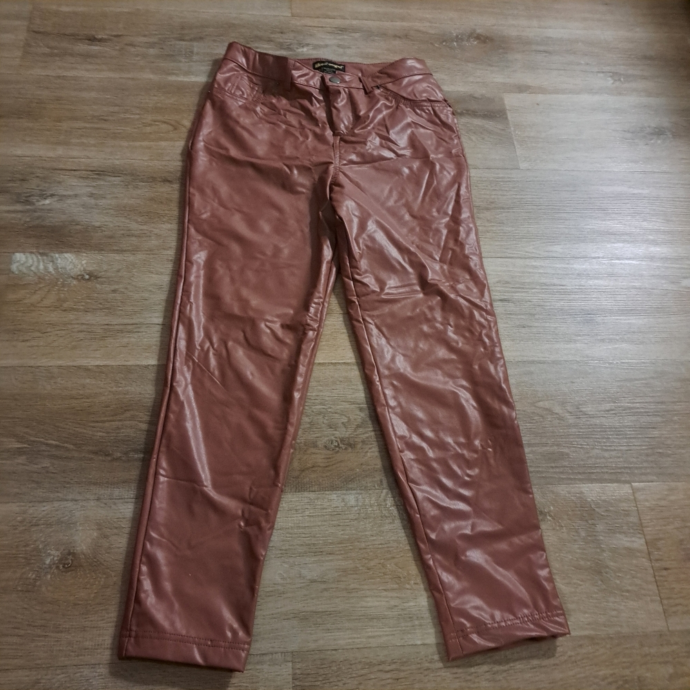 Like An Angel Dark Tan Faux Leather Stretch Pants Women's Size Medium